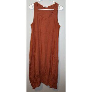 Gigi Moda Linen Dress Large Orange Made In Italy Sleeveless Pockets Sundress